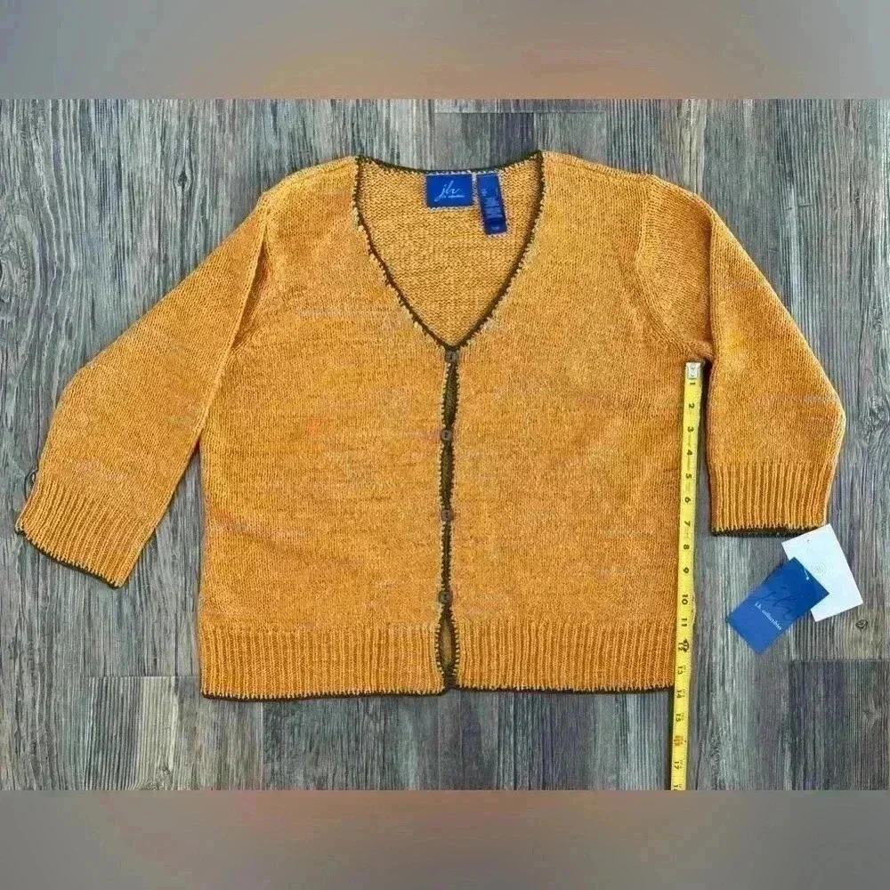 J.H. Collectibles Knit Cardigan Sweater Women’s Lg Orange Green 3/4 Sleeve NWT - Picture 4 of 11